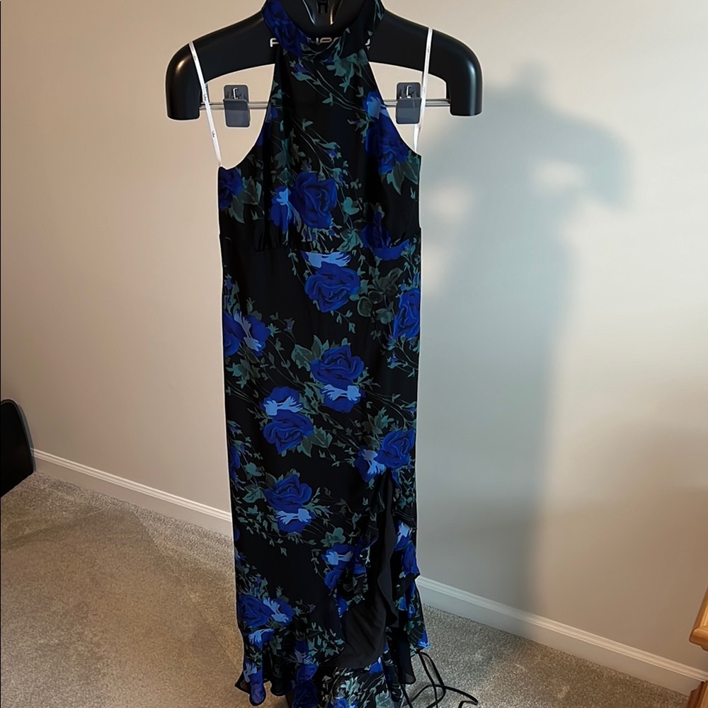 Lulu's Blue and Black Halter Sheath Dress